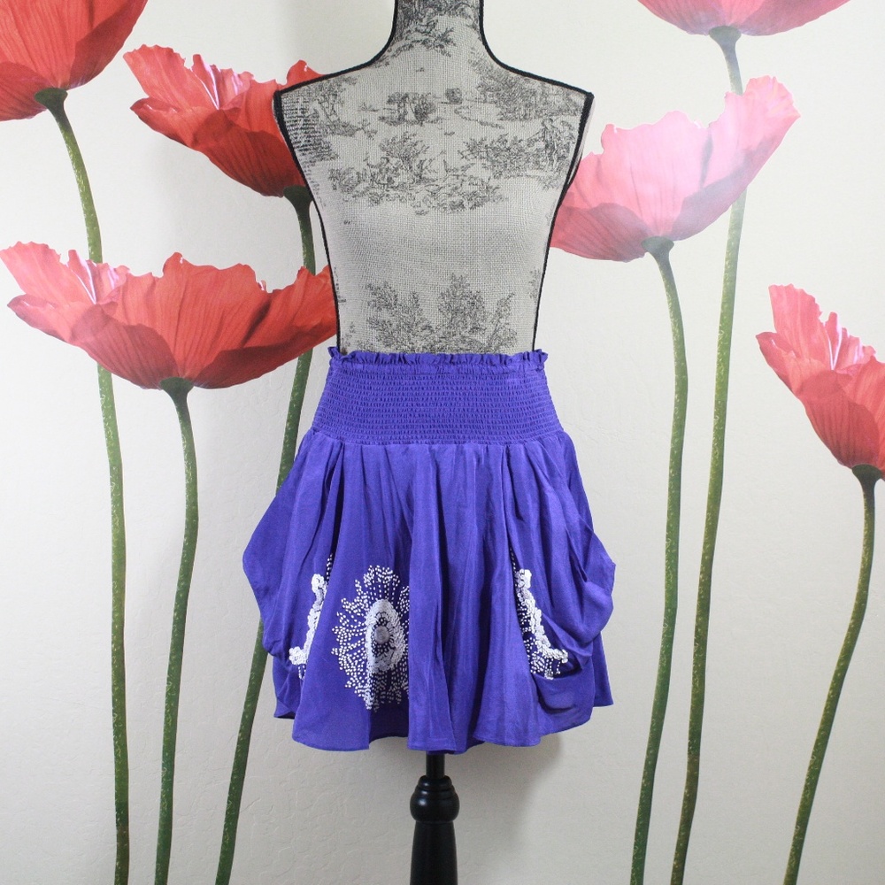 Anthropologie Purple White Fun Floral Sequin Skirt